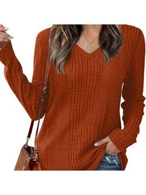 Womens Long Sleeve V Neck Top Tunic Lightweight Casual Fall Winter Shirt